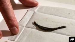 The original locks of Ludwig van Beethoven are presented at the Beethoven Haus in Bonn, Germany, that were used to sequence the genome of the world famous composer by researchers led by Cambridge University, March 21, 2023. 