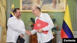 El Ministro de Relaciones Exteriores de Colombia, Álvaro Leyva Durán, y el Canciller de Venezuela, Yvan Gil. [Foto: Cancillería de Colombia]