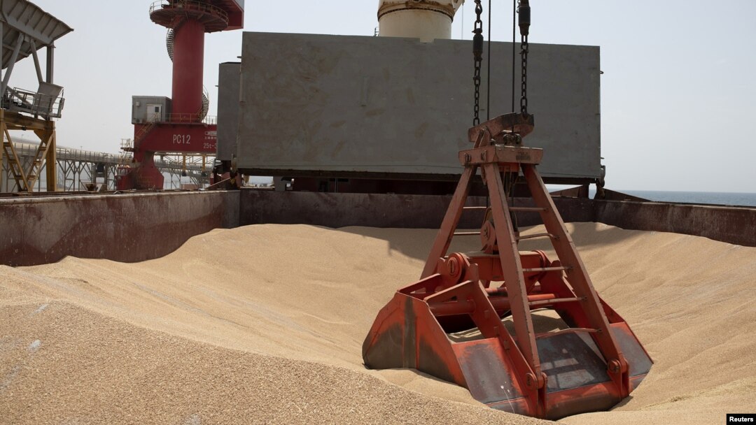 FILE - Wheat grain is seen on the MV Brave Commander vessel from Yuzhny Port in Ukraine to the drought-stricken Horn of Africa as it docks in Djibouti, Aug. 30, 2022. (Hugh Rutherford/World Food Program/Handout via Reuters)
