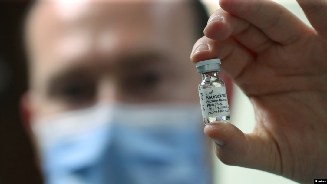 A pharmacist displays an ampoule of dexamethasone at the Erasme Hospital amid the coronavirus disease (COVID-19) outbreak, in Brussels, Belgium, June 16, 2020.
