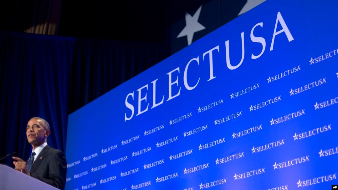 President Barack Obama speaks at the SelectUSA investment summit in Washington, June 20, 2016.