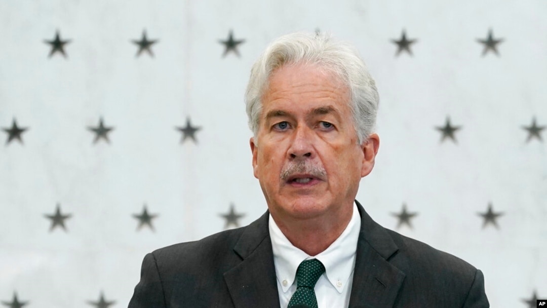 FILE - CIA Director William Burns speaks at CIA headquarters in Langley, Va., July 8, 2022. 