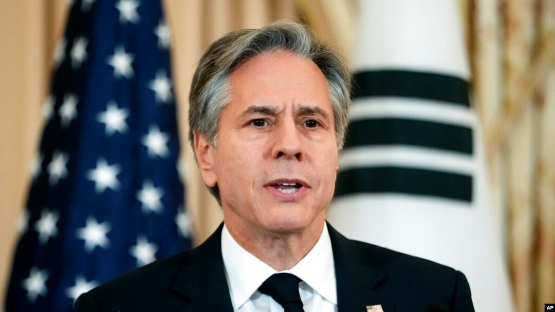 U.S. Secretary of State Antony Blinken speaks Feb, 3, 2023 at the State Department in Washington. He said the United States remained committed to engagement with China despite the discovery on Feb. 2 of a Chinese balloon hovering in U.S. airspace. 