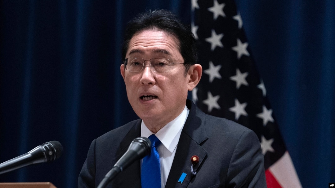 日本首相岸田文雄在華盛頓一個記者會上講話。（2023年1月14日）