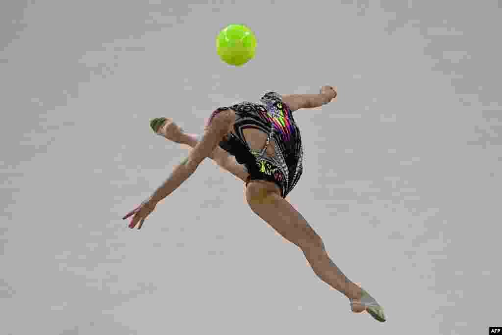 Italy&#39;s Sofia Raffaeli competes in the individual all-around qualification round during the 39th FIG Rhythmic Gymnastics World Championships at the Arena Armeets in Sofia, Bulgaria.