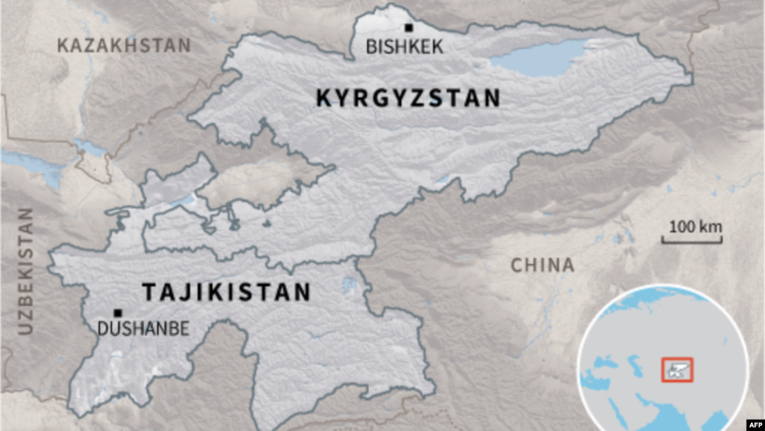 Map of Kyrgyzstan and Tajikistan