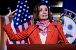 FILE - House Speaker Nancy Pelosi of California speaks during a news conference on Capitol Hill, on April 24, 2020, in Washington, D.C.