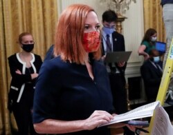 La secretaria de prensa de la Casa Blanca, Jen Psaki, habla a reporteros. [Archivo]