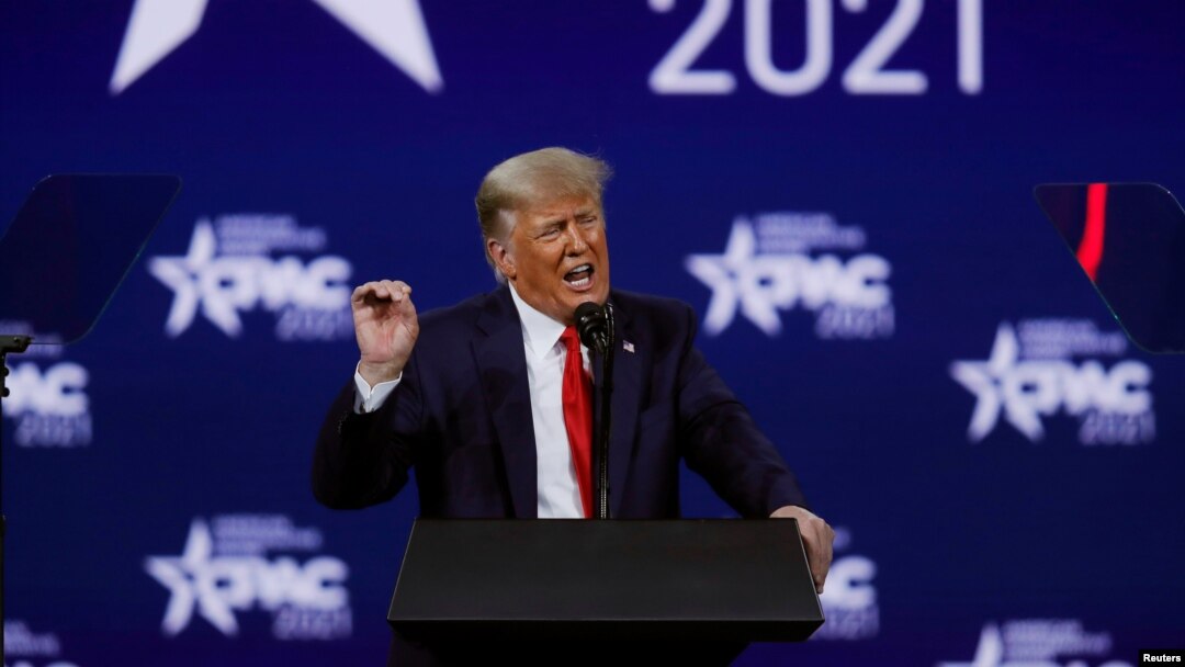 美國前總統特朗普2021年2月28日在美國保守派政治行動大會（CPAC）上致詞。