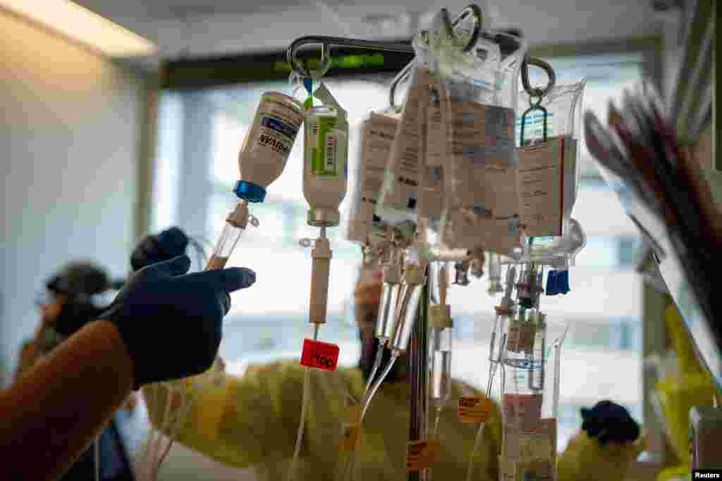 A patients is being treated for COVID-19 at the Ochsner Medical Center in Jefferson Parish, Louisiana, Aug. 10, 2021.