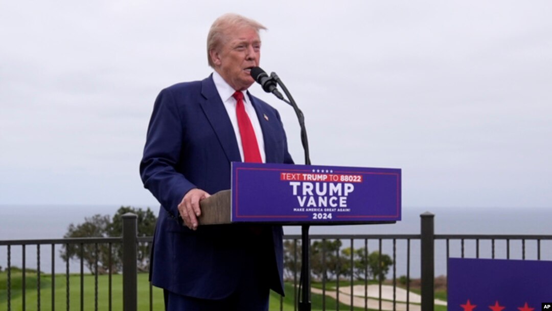 Republican presidential nominee Donald Trump speaks during a news conference at Trump National Golf Club Los Angeles in Rancho Palos Verdes, California, Sept. 13, 2024.