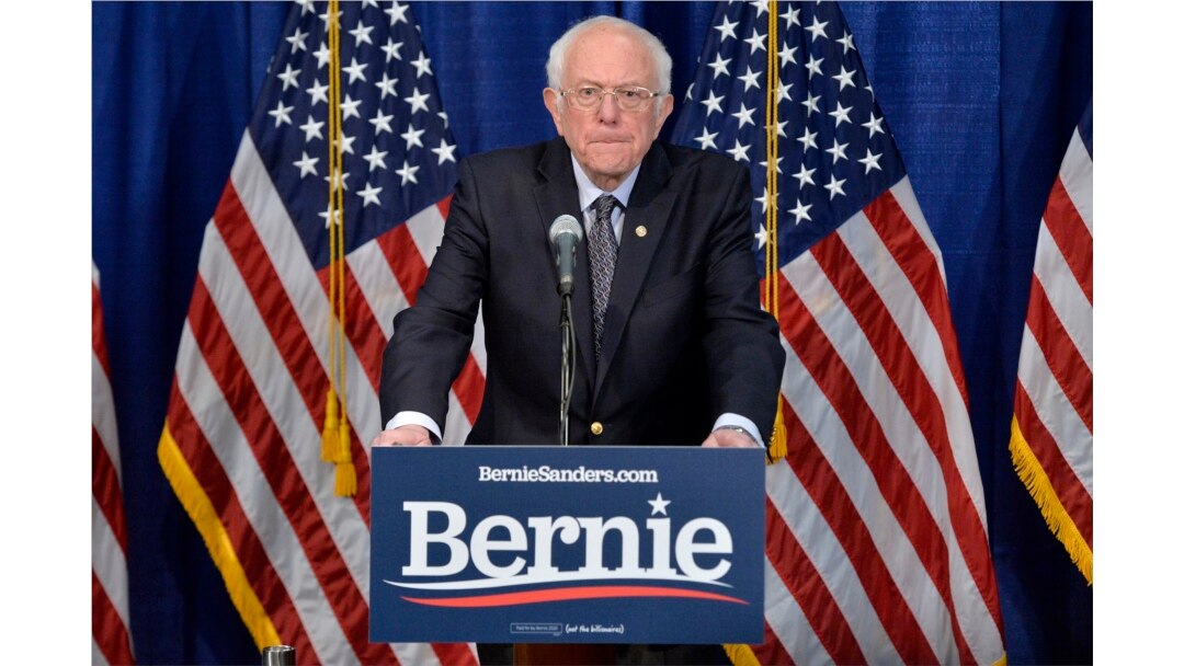 Democratic presidential candidate Senator Bernie Sanders speaks to the press after loosing much of super Tuesday to former Vice President Joe Biden the previous night, in Burlington, Vermont on March 11, 2020.