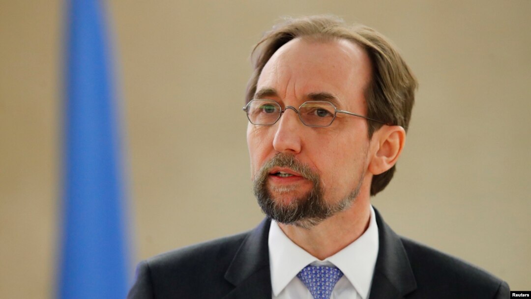 Zeid Ra'ad al-Hussein, U.N. High Commissioner for Human Rights, addresses the Human Rights Council at the United Nations in Geneva, Switzerland Feb. 26, 2018. 