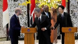 日本經濟產業大臣武藤容治(右)3月10日在華盛頓表示，他已請求美國政府官員豁免日本的汽車和金屬關稅。 (圖為英國外相林德偉訪問日本的資料照)