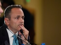 Governor Matt Bevin looks on during the final Kentucky gubernatorial debate with Democratic candidate Andy Beshear, Oct. 29, 2019 in Highland Heights, Kentucky.