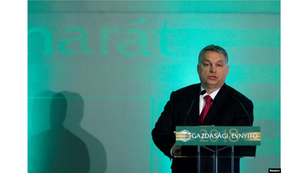 Hungarian Prime Minister Viktor Orban talks during a forum of the chamber of industry in Budapest, Hungary, March 6, 2018.