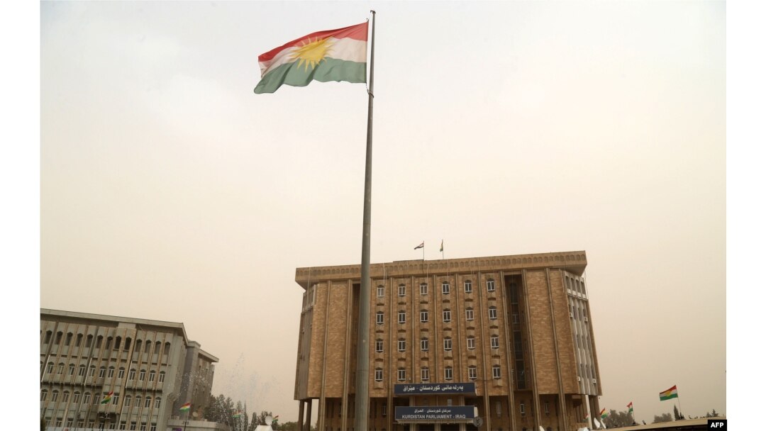 FILE - The parliament building of Iraq's Kurdistan region is seen in Irbil, northern Iraq, Oct. 29, 2017.