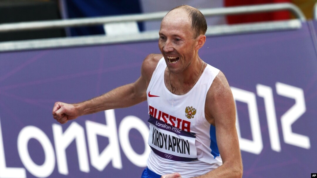 Russian athlete Sergei Kirdyapkin, seen in this file photo when he won the gold medal in the men's 50-kilometer race walk at the 2012 Summer Olympics in London, would be stripped off his medal according to Court of Arbitration for Sport (CAS).