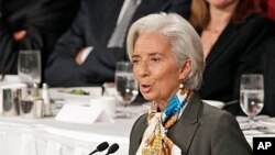 Christine Lagarde, Managing Director of IMF, speaks at the Economic Club of New York, April 10, 2013. 