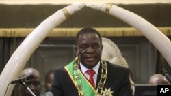 FILE - Zimbabwean President Emmerson Mnangagwa delivers his State of the nation address at the opening session of parliament in Harare, Oct. 1, 2019.
