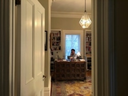 Canada’s Prime Minister Justin Trudeau works from his home office at Rideau Cottage in Ottawa, Canada, March 13, 2020, during his self-quarantine, after his wife Sophie Gregoire tested positive for the coronavirus.