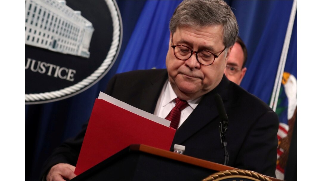 FILE - U.S. Attorney General William Barr departs after speaking at a news conference to discuss special counsel Robert Mueller's report on Russian interference in the 2016 U.S. presidential race, in Washington, April 18, 2019.