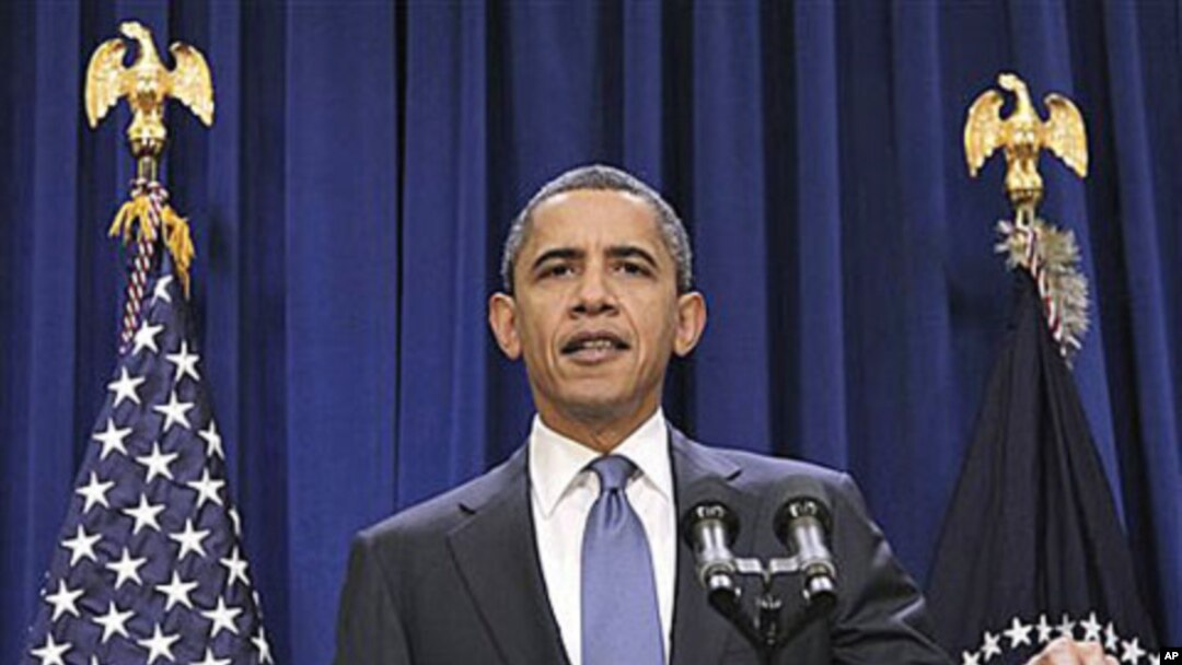 President Barack Obama delivers a statement to members of the media in the in the Old Executive Office Building, on the White House campus in Washington, Nov. 29, 2010