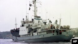 FILE - The Russian Navy reconnaissance ship "Liman" is seen off the coast of Crimea, Ukraine, in an April 2, 1999, photo.