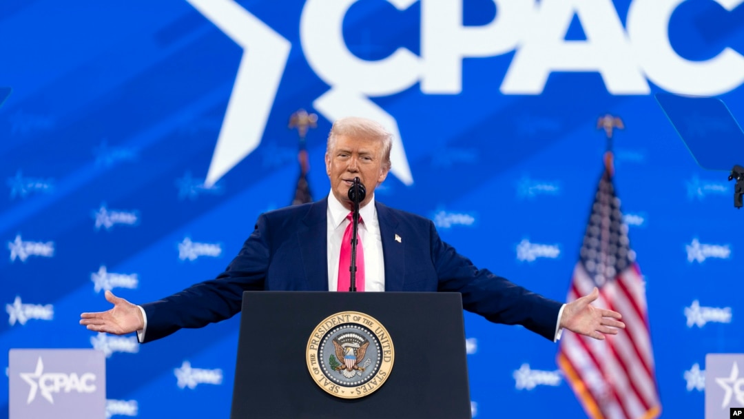 美國總統特朗普(Donald Trump)在2025年保守派政治行動大會(CPAC)上發表演說。 (2025年2月22日，美聯社)