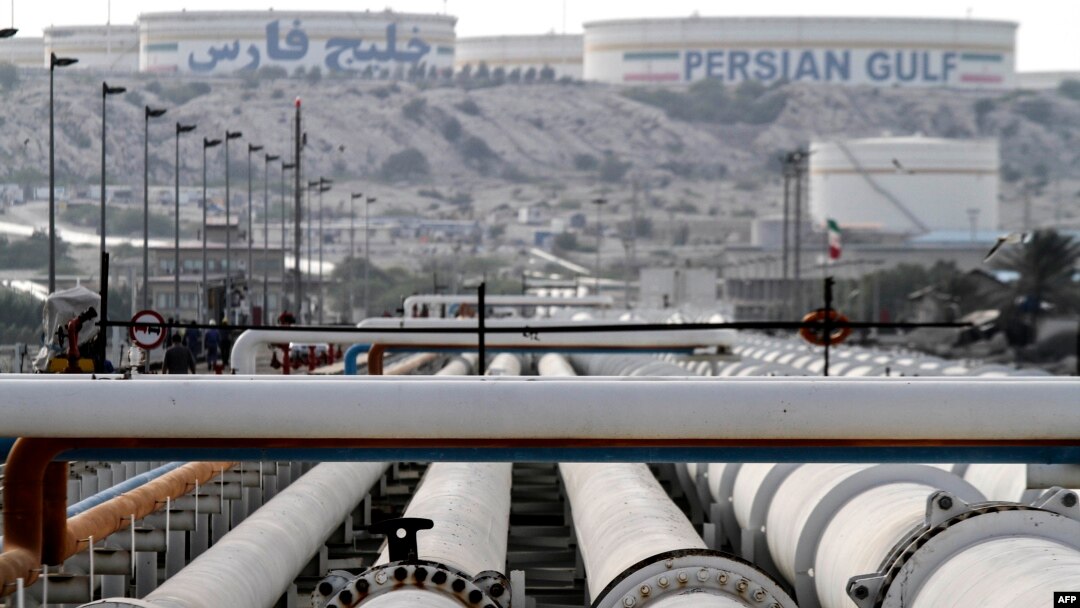 FILE - A picture shows export oil pipelines at an oil facility in Iran's Kharg Island, on the shore of the Persian Gulf, Feb. 23, 2016.