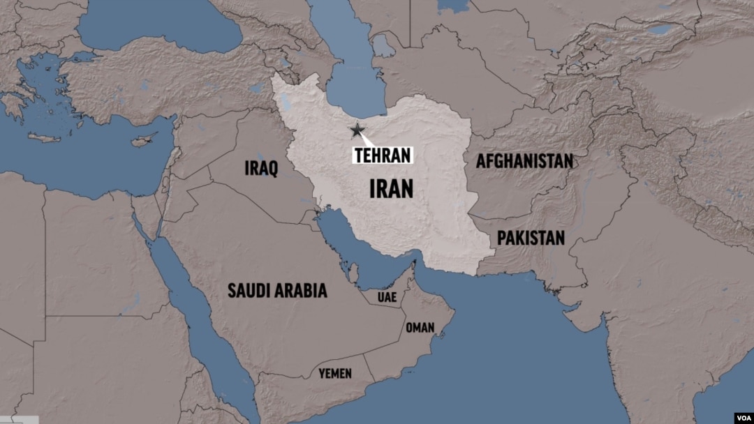 IRAN shaded relief map with TEHRAN (capital) locator, partial graphic