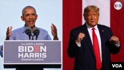 El expresidente demócrata Barack Obama y el presidente republicano Donald Trump protagonizaron el miércoles, 21 de octubre de 2020, sendos actos de campaña de cara a los comicios del próximo 3 de noviembre.