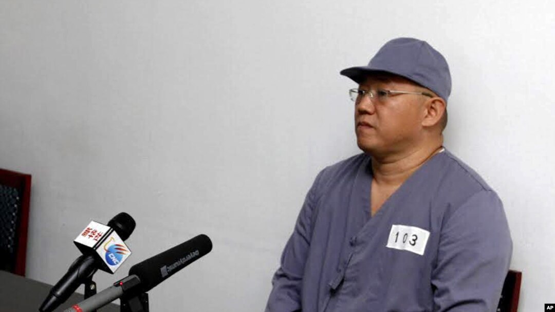 FILE - American missionary Kenneth Bae speaks to reporters at Pyongyang Friendship Hospital, N. Korea, Jan. 20, 2014.
