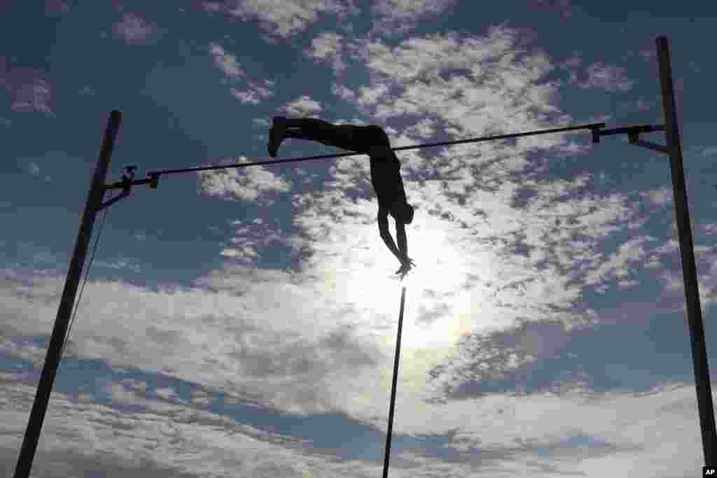 Sam Kendricks of the U.S. competes in the men's pole vault for the Americas at the IAAF track and field Continental Cup in Ostrava, Czech Republic.