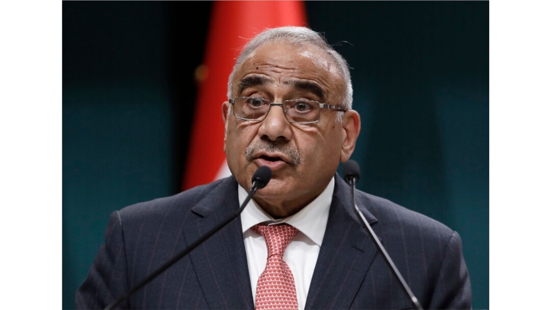 FILE - Iraqi Prime Minister Adel Abdul Mahdi speaks to the media during a joint news conference with Turkish President Recep Tayyip Erdogan, in Ankara, Turkey, May 15, 2019.