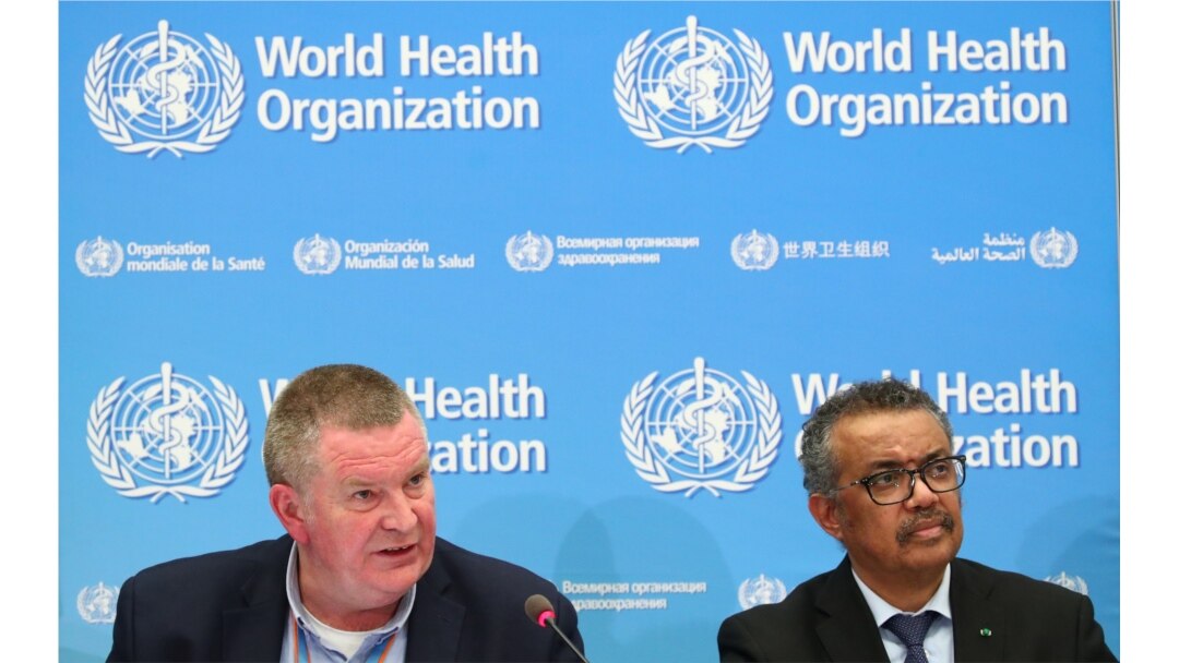 Michael J. Ryan, Executive Director of the WHO Health Emergencies Program and Director-General of the WHO Tedros Adhanom Ghebreyesus, attend a news conference on the coronavirus in Geneva, Switzerland, Feb. 24, 2020.