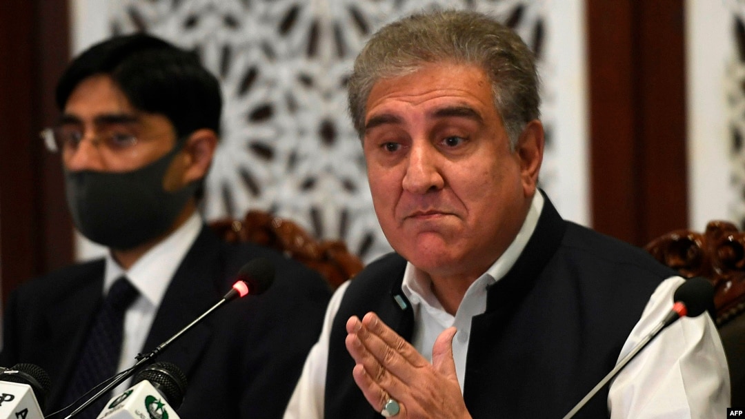 Pakistan's Foreign Minister Shah Mahmood Qureshi speaks during a press conference at the Foreign Ministry in Islamabad on Aug. 24, 2020. 