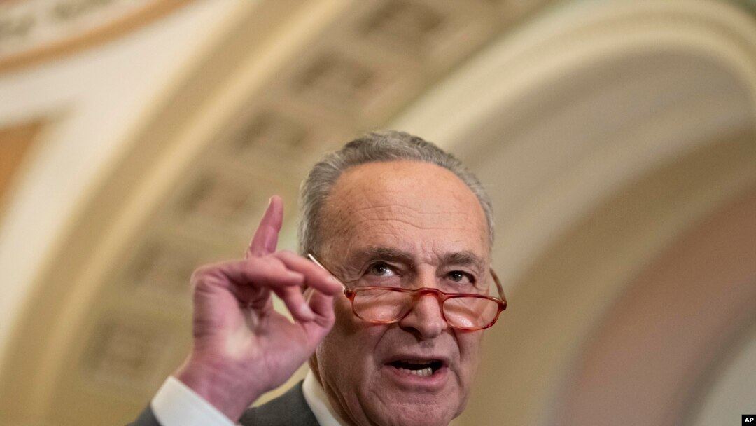 Senate Minority Leader Chuck Schumer of N.Y., speaks about the coronavirus with reporters on Capitol Hill, March 3, 2020, in Washington.