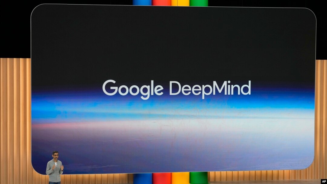FILE - Alphabet CEO Sundar Pichai speaks about Google DeepMind at a Google I/O event in Mountain View, Calif., May 10, 2023. (AP Photo/Jeff Chiu, File)