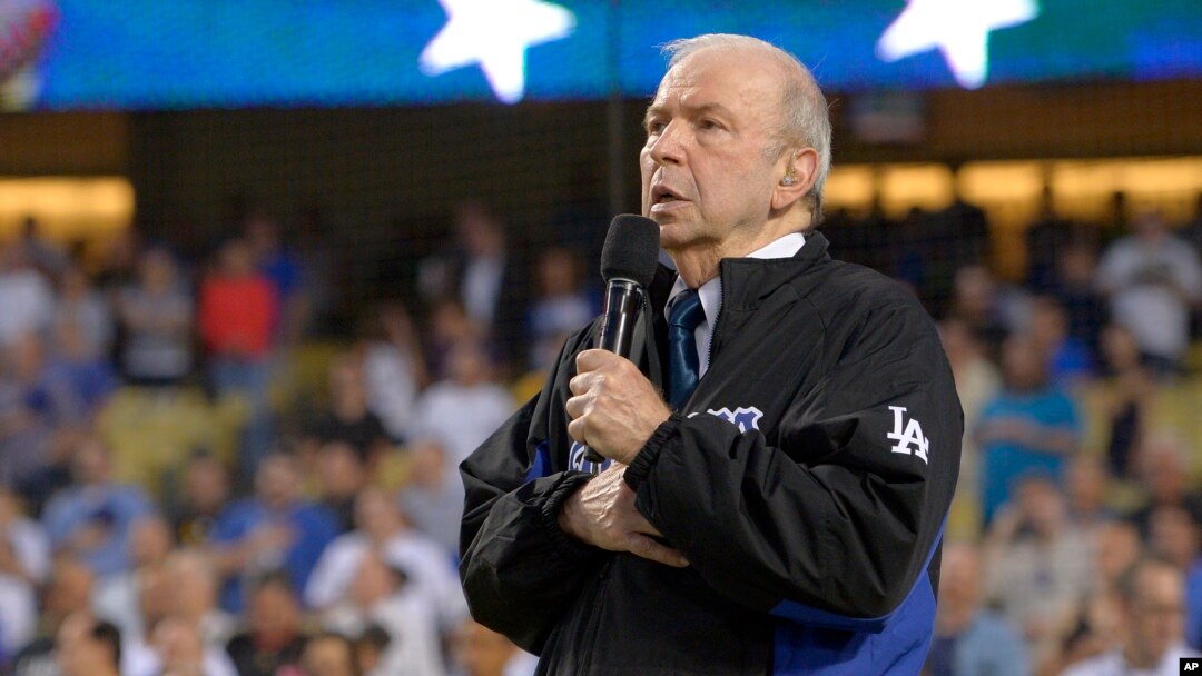 FILE - Frank Sinatra Jr. sings the national anthem prior to a baseball game between the Los Angeles Dodgers and the Pittsburgh Pirates in Los Angeles, Sept. 18, 2015. Sinarta Jr. has died at age 72.
