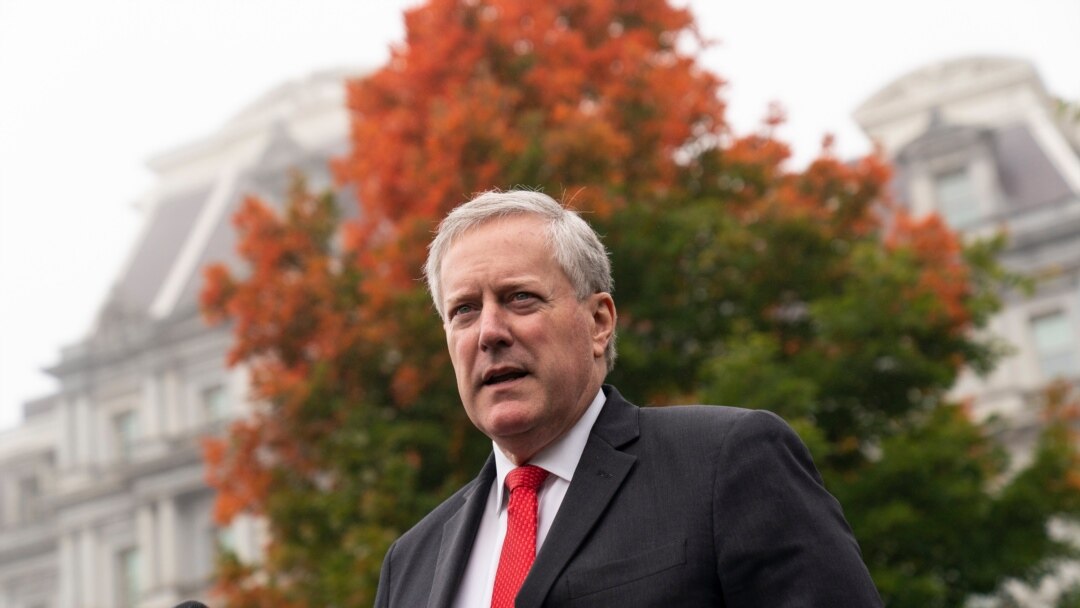 FILE - Then-White House Chief of Staff Mark Meadows speaks with reporters at the White House, Oct. 21, 2020, in Washington.