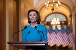 Speaker of the House Nancy Pelosi, D-Calif., makes a statement about a coronavirus aid package, on Capitol Hill in Washington, March 13, 2020.