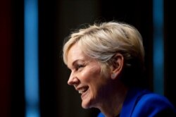 FILE - Jennifer Granholm speaks during a hearing to examine her nomination to be Secretary of Energy on Capitol Hill in Washington, Jan. 27, 2021.