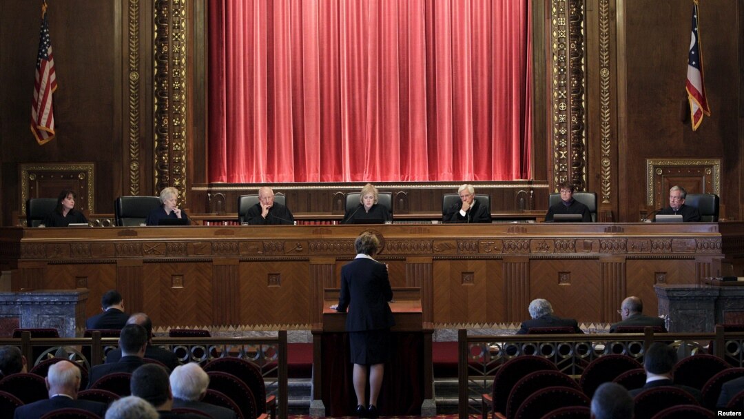 Ohio Supreme Court Justice Judith French (far L) listens to oral arguments during a court session in Columbus, Ohio, Sept. 15, 2015.