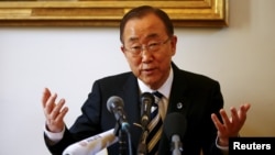 FILE - United Nations Secretary-General Ban Ki-moon, Apr. 28, 2015. 