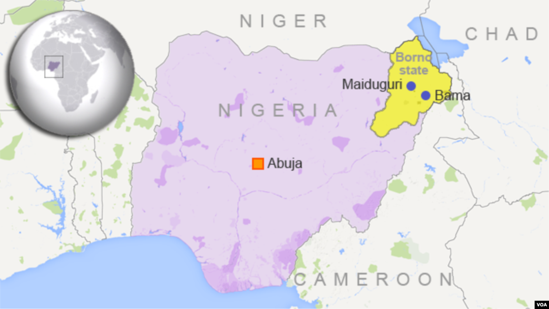 Map of Nigeria showing Borno State