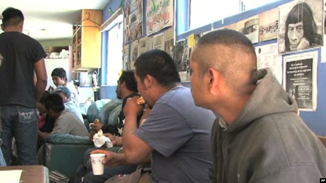 Border crossers at the Migrant Resource Center in Naco, Mexico