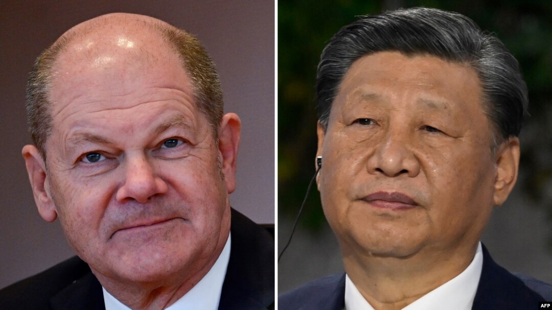 資料圖：德國總理奧拉夫·朔爾茨（Olaf Scholz）與中國國家主席習近平2024年4月16日在北京會面。
