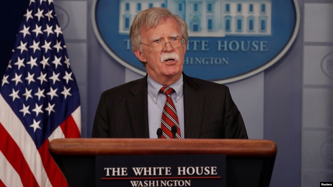 U.S. National Security Advisor John Bolton speaks about election security in the White House press briefing room at the White House in Washington, Aug. 2, 2018. 