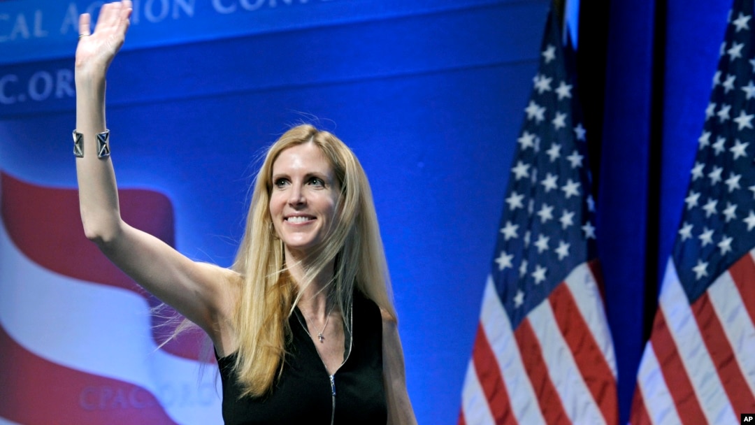 FILE - Ann Coulter waves to the audience after speaking at the Conservative Political Action Conference in Washington, Feb. 12, 2011. 